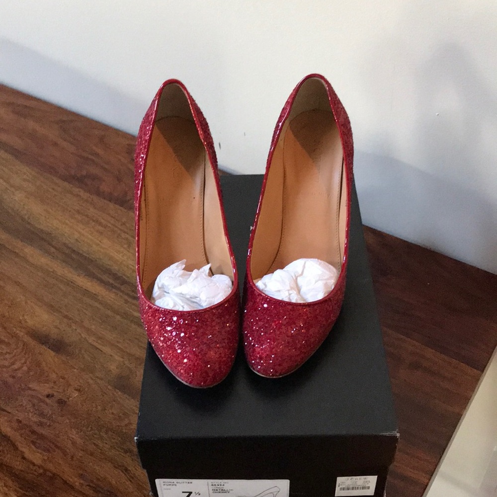 J. Crew Red Glitter Heels